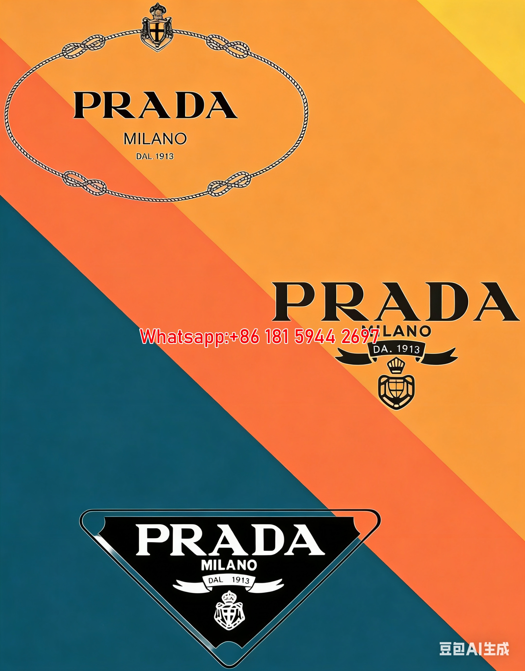 Prada Teal Orange Split Three Logo Flannel Throw Blanket IMG_2739 (2)